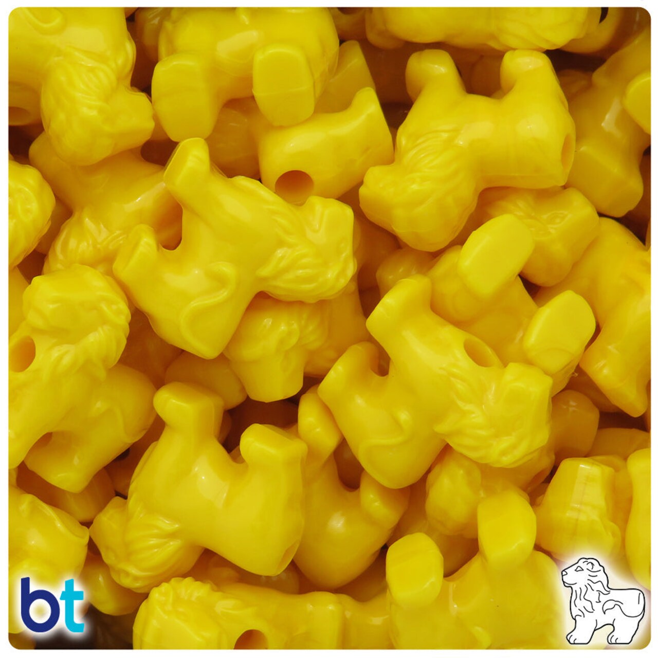 BeadTin Bright Yellow Opaque 22mm Lion Plastic Pony Beads (24pcs)